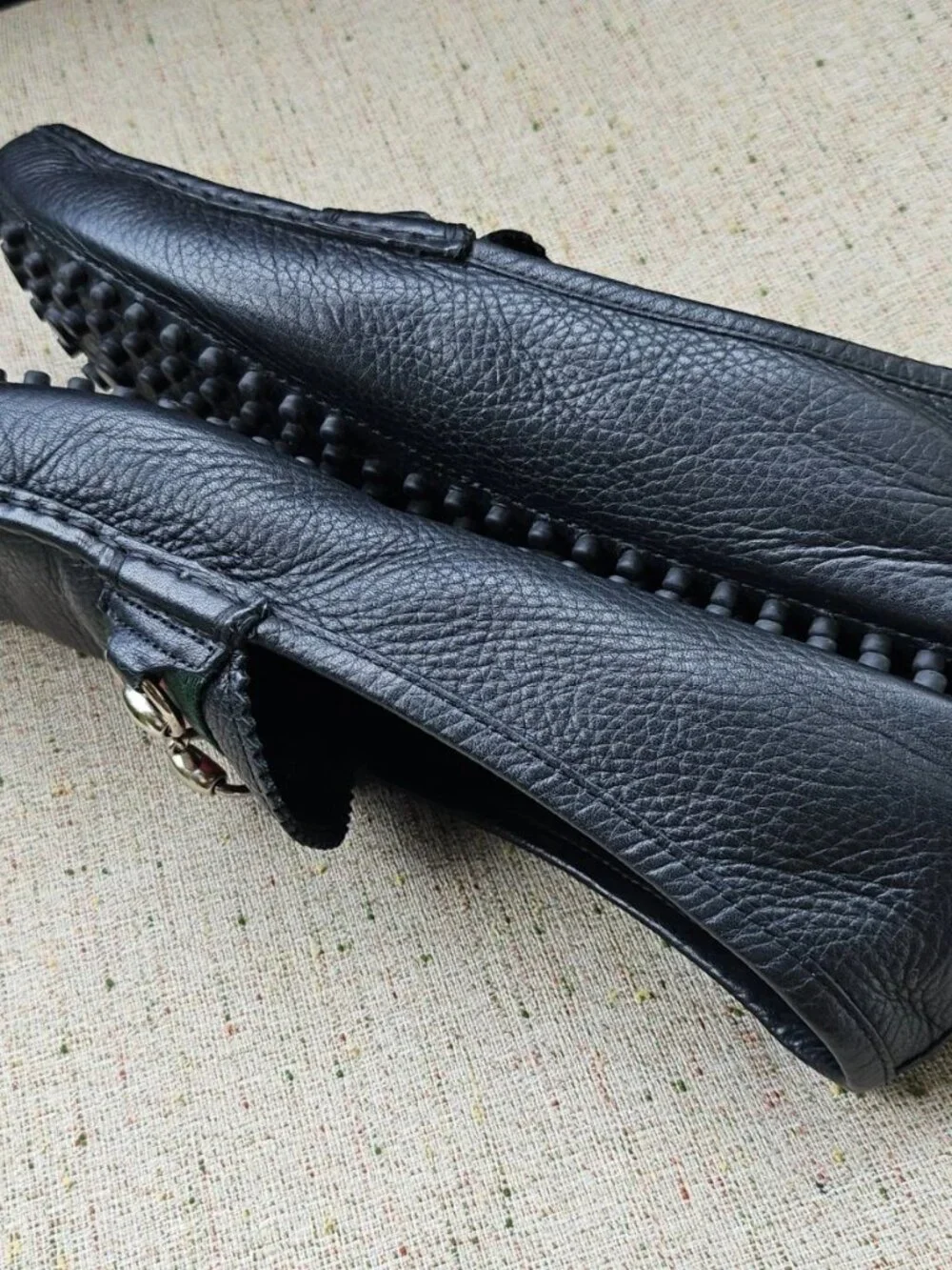 Gucci Men Shoes Loafer Black Leather Upper SlipOn Drive Moc Size 40.5 Made Italy